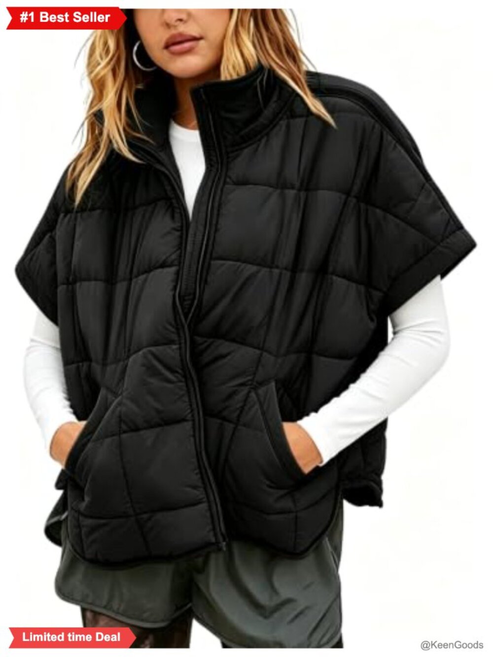 Lianlive Women's Puffer Vest Cap Sleeve Quilted Padded Zip Jacket